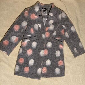 Milly Minis Gray and Pink/White polka dots Pea Coat with Notched Lapel